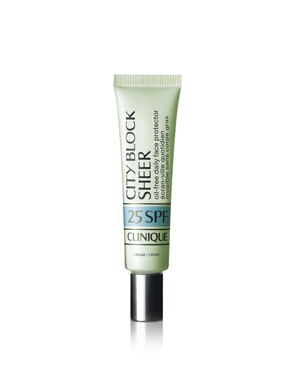 City Block&amp;trade; Sheer Oil-Free Daily Face Protector SPF 25, Suojakertoimen sisältävä päivittäinen aurinkosuojavoide kevyessä, läpikuultavassa koostumuksessa.