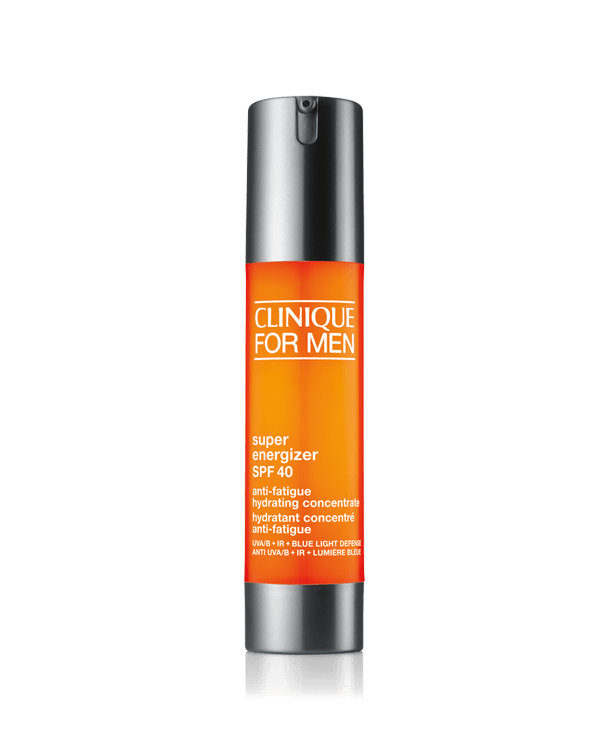 Clinique For Men Super Energizer™ SPF 40 Anti-Fatigue Hydrating Concentrate, Kevyt, geelimäinen kosteusvoide virkistää ihoa välittömästi jopa 12 tunnin ajan.